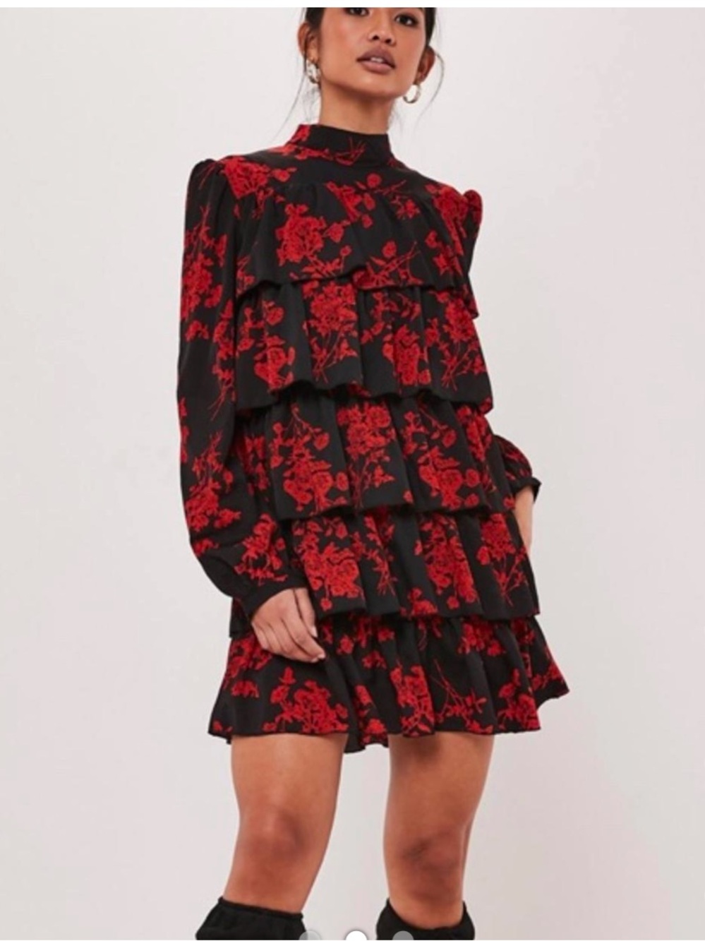Missguided Floral Tiered Romantic Ruffle Dress